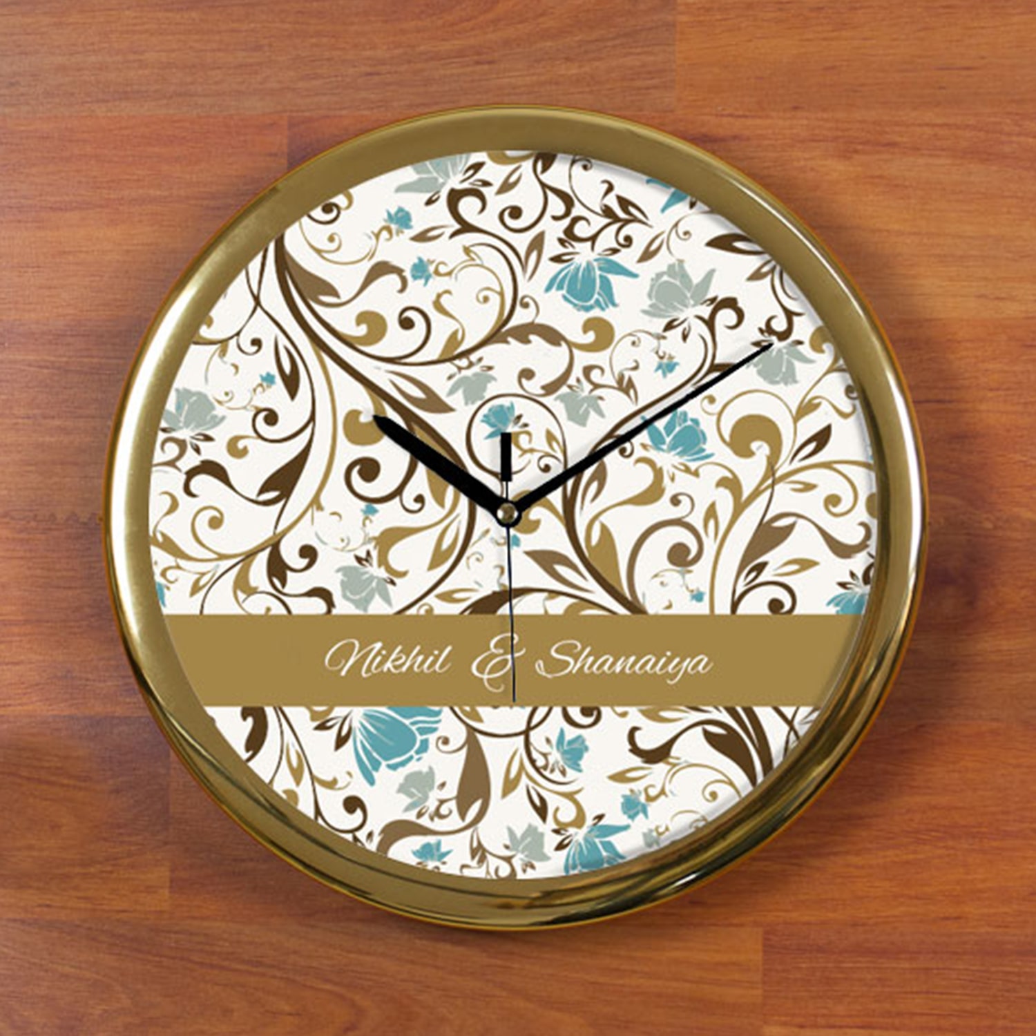 Floral print Personalized Wall Clock - Round