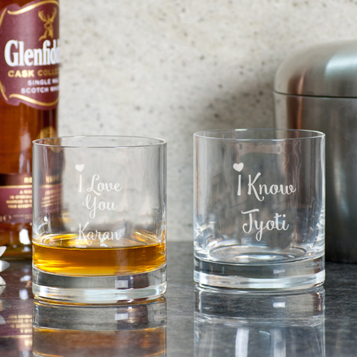 Send Cool Couples Personalized Send Whiskey Glasses Online In India | Phoolwala
