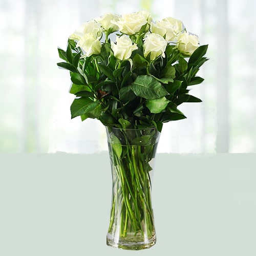 White Roses in a Glass Vase